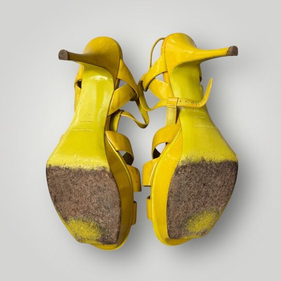 YSL, SAINT LAURENT TRIBUTE LEATHER PLATFORM HEEL SANDALS  Size 42 - Picture 2 of 16